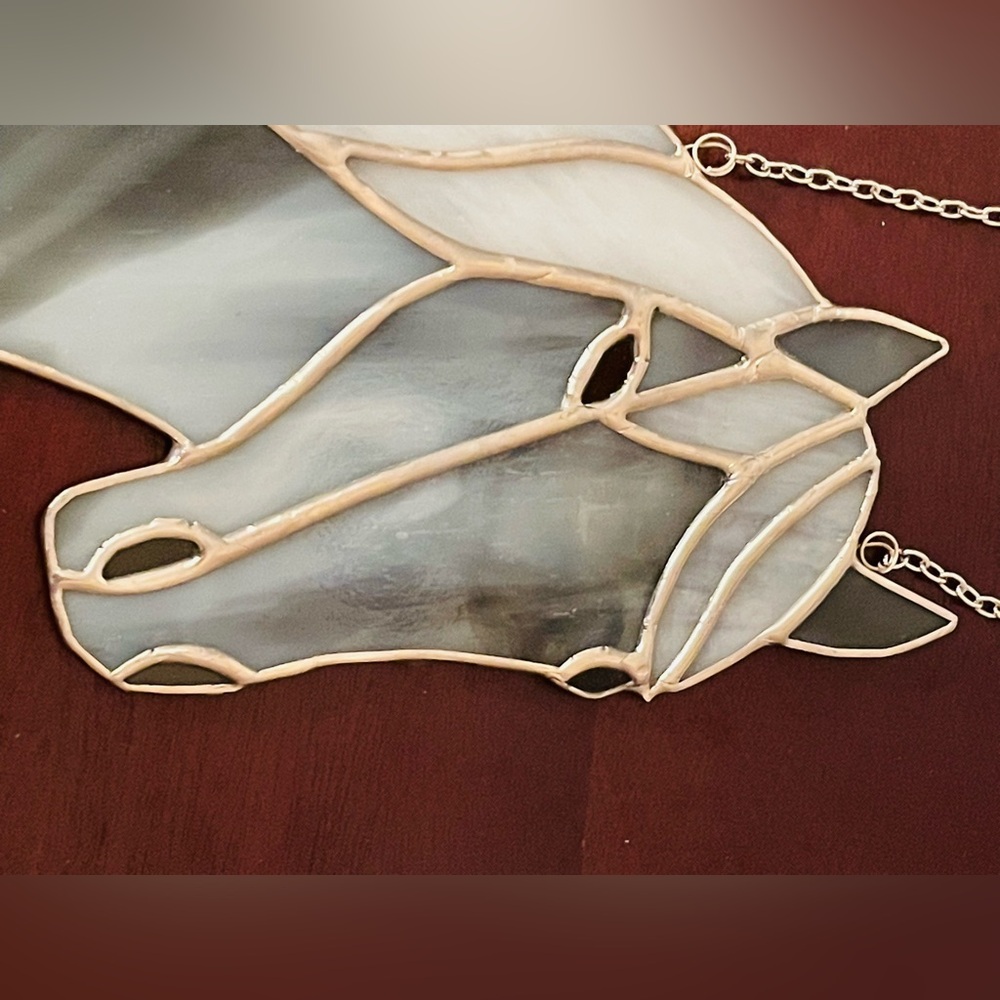 BNWOT Beautiful Custom Handmade Gray Stained Glass Horse Head - Picture 10 of 15